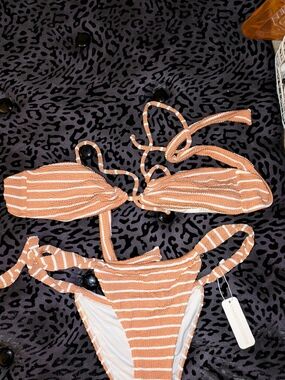 Somerfield Swim Rust-White Striped Ribbed Bikini Set